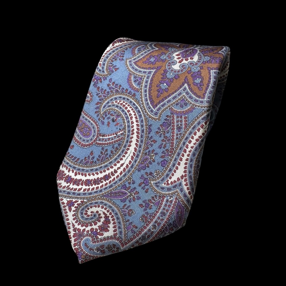 Mallory & Church London Mens Silk Tie Blue Purple Paisley Formal Necktie 57x3.75